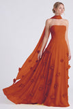 Daffodil Strapless A Line Long Bridesmaid Dress with 3D Flowers