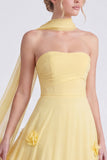 Daffodil Strapless A Line Long Bridesmaid Dress with 3D Flowers