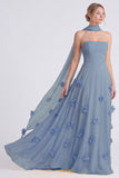 Daffodil Strapless A Line Long Bridesmaid Dress with 3D Flowers