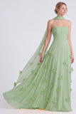Daffodil Strapless A Line Long Bridesmaid Dress with 3D Flowers