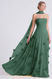 Daffodil Strapless A Line Long Bridesmaid Dress with 3D Flowers