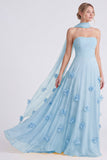 Daffodil Strapless A Line Long Bridesmaid Dress with 3D Flowers
