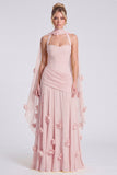 Halter Daffodil Ruched A Line 3D Flower Bridesmaid Dress with Scarf