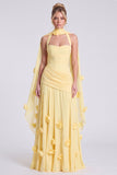 Halter Daffodil Ruched A Line 3D Flower Bridesmaid Dress with Scarf