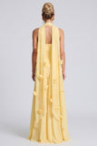 Halter Daffodil Ruched A Line 3D Flower Bridesmaid Dress with Scarf