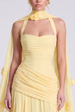 Halter Daffodil Ruched A Line 3D Flower Bridesmaid Dress with Scarf