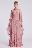 Halter Daffodil Ruched A Line 3D Flower Bridesmaid Dress with Scarf