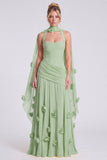Halter Daffodil Ruched A Line 3D Flower Bridesmaid Dress with Scarf