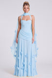 Halter Daffodil Ruched A Line 3D Flower Bridesmaid Dress with Scarf