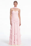 Sweetheart Ruched 3D Flower Sky Blue Bridesmaid Dress with Scarf
