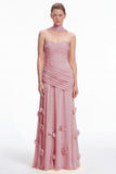 Sweetheart Ruched 3D Flower Sky Blue Bridesmaid Dress with Scarf