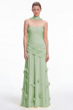 Sweetheart Ruched 3D Flower Sky Blue Bridesmaid Dress with Scarf