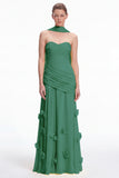 Sweetheart Ruched 3D Flower Sky Blue Bridesmaid Dress with Scarf