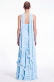 Sweetheart Ruched 3D Flower Sky Blue Bridesmaid Dress with Scarf