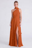 Sage Halter A Line Chiffon Bridesmaid Dress with Slit