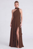 Sage Halter A Line Chiffon Bridesmaid Dress with Slit