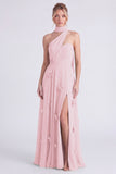 Halter Sage 3D Flower Chiffon Long Bridesmaid Dress with Slit