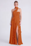 Halter Sage 3D Flower Chiffon Long Bridesmaid Dress with Slit