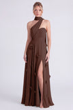 Halter Sage 3D Flower Chiffon Long Bridesmaid Dress with Slit