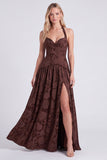 Halter Coffee Corset A Line Bridesmaid Dress with Slit