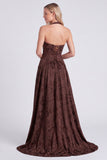 Halter Coffee Corset A Line Bridesmaid Dress with Slit