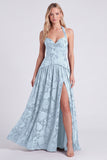 Halter Coffee Corset A Line Bridesmaid Dress with Slit