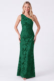 One Shoulder Espresso Floral Sheath Long Bridesmaid Dress