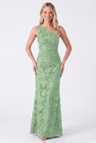 One Shoulder Espresso Floral Sheath Long Bridesmaid Dress