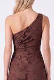 One Shoulder Espresso Floral Sheath Long Bridesmaid Dress