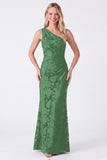 One Shoulder Espresso Floral Sheath Long Bridesmaid Dress