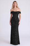 Dark Navy Off the Shoulder Mermaid Floral Corset Bridesmaid Dress