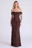 Dark Navy Off the Shoulder Mermaid Floral Corset Bridesmaid Dress