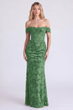 Dark Navy Off the Shoulder Mermaid Floral Corset Bridesmaid Dress