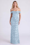 Dark Navy Off the Shoulder Mermaid Floral Corset Bridesmaid Dress