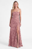 Strapless Burnt Orange Floral Bridesmaid Dress with Slit