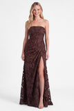 Strapless Burnt Orange Floral Bridesmaid Dress with Slit