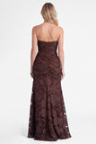 Strapless Burnt Orange Floral Bridesmaid Dress with Slit