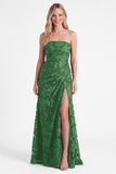 Strapless Burnt Orange Floral Bridesmaid Dress with Slit