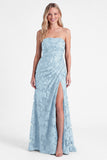 Strapless Burnt Orange Floral Bridesmaid Dress with Slit