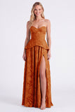 Dusty Sage Sweetheart Floral A Line Bridesmaid Dress with Slit