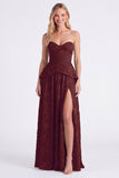 Dusty Sage Sweetheart Floral A Line Bridesmaid Dress with Slit
