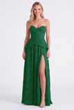 Dusty Sage Sweetheart Floral A Line Bridesmaid Dress with Slit