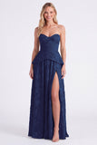 Dusty Sage Sweetheart Floral A Line Bridesmaid Dress with Slit