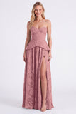Dusty Sage Sweetheart Floral A Line Bridesmaid Dress with Slit