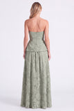 Dusty Sage Sweetheart Floral A Line Bridesmaid Dress with Slit