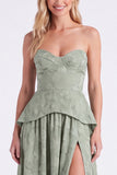 Dusty Sage Sweetheart Floral A Line Bridesmaid Dress with Slit