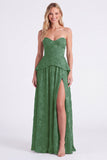 Dusty Sage Sweetheart Floral A Line Bridesmaid Dress with Slit