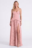 Dusty Sage Sweetheart Floral A Line Bridesmaid Dress with Slit