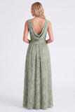 Floral A Line Dusty Blue Bridesmaid Dress with Slit