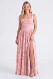 Floral A Line Dusty Blue Bridesmaid Dress with Slit